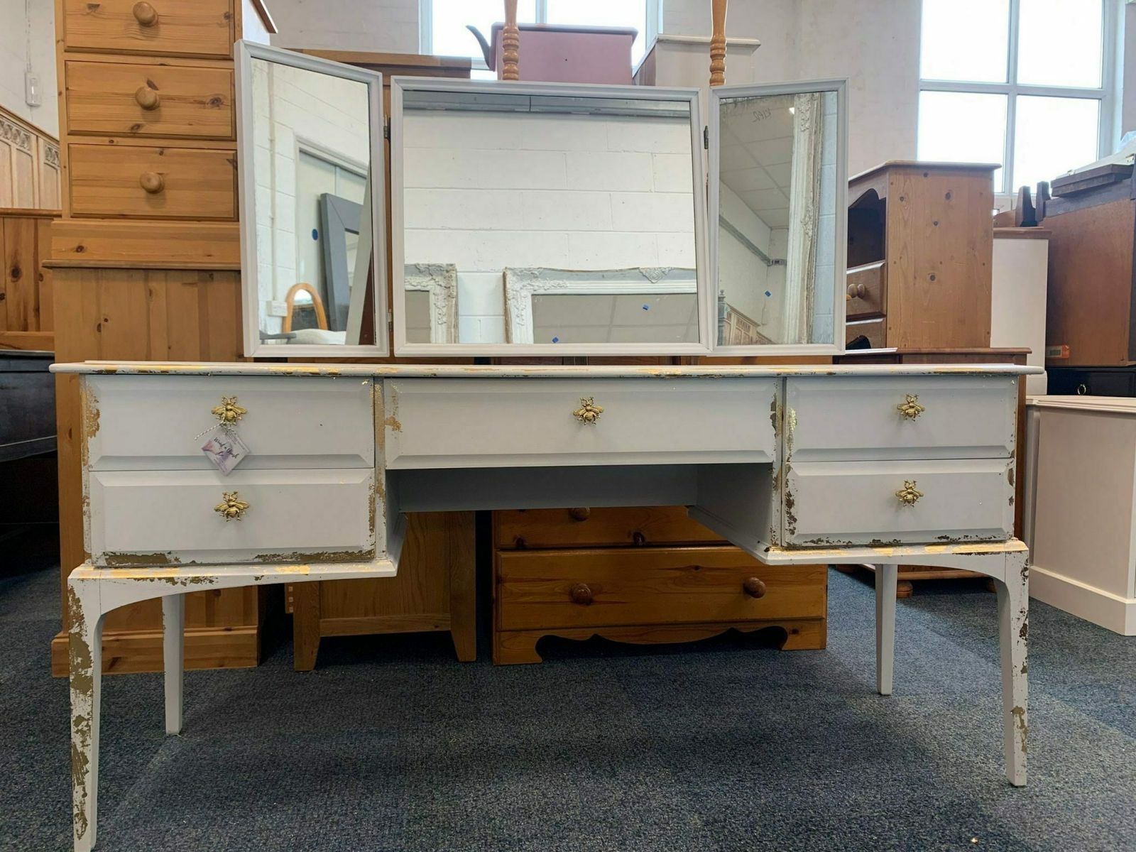Stag Minstrel Dressing Table Mid Century Vintage Painted Bespoke Moroccan Geometric Bee Elephant Handles Stencilled