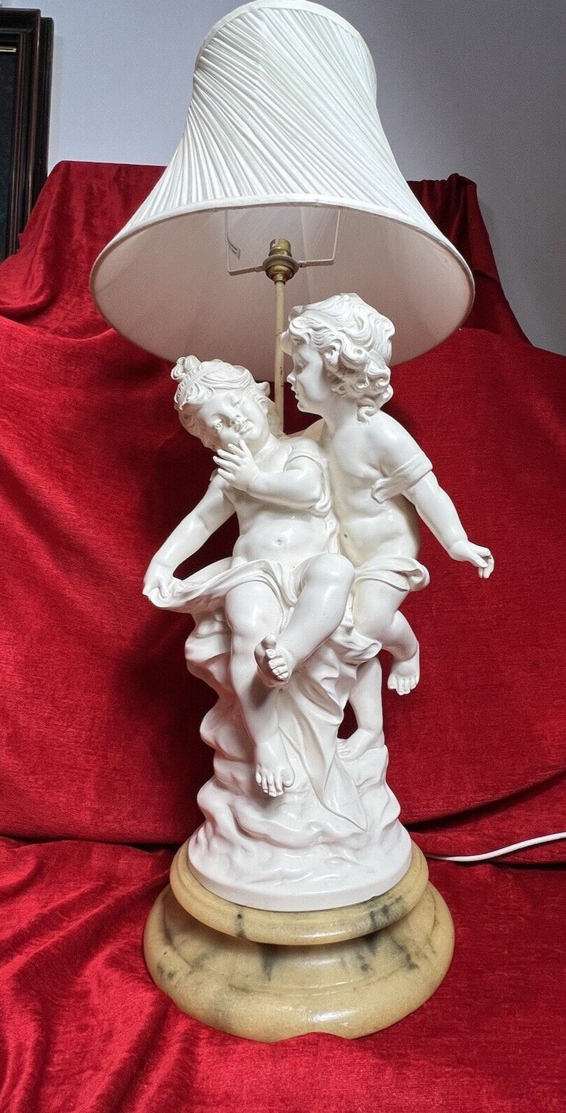 Large Hollywood Glamour Lamp Of Cherubs Set Upon Circular Onyx Base photo furniture
