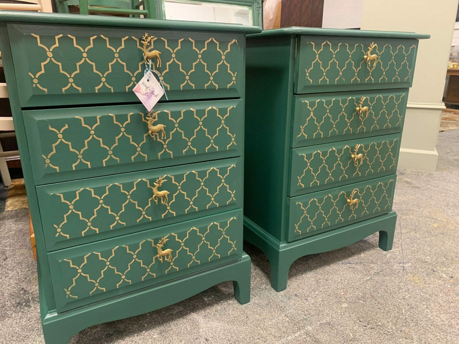 Dark Forest Green Stag Bedside Tables Gold Moroccan photo furniture
