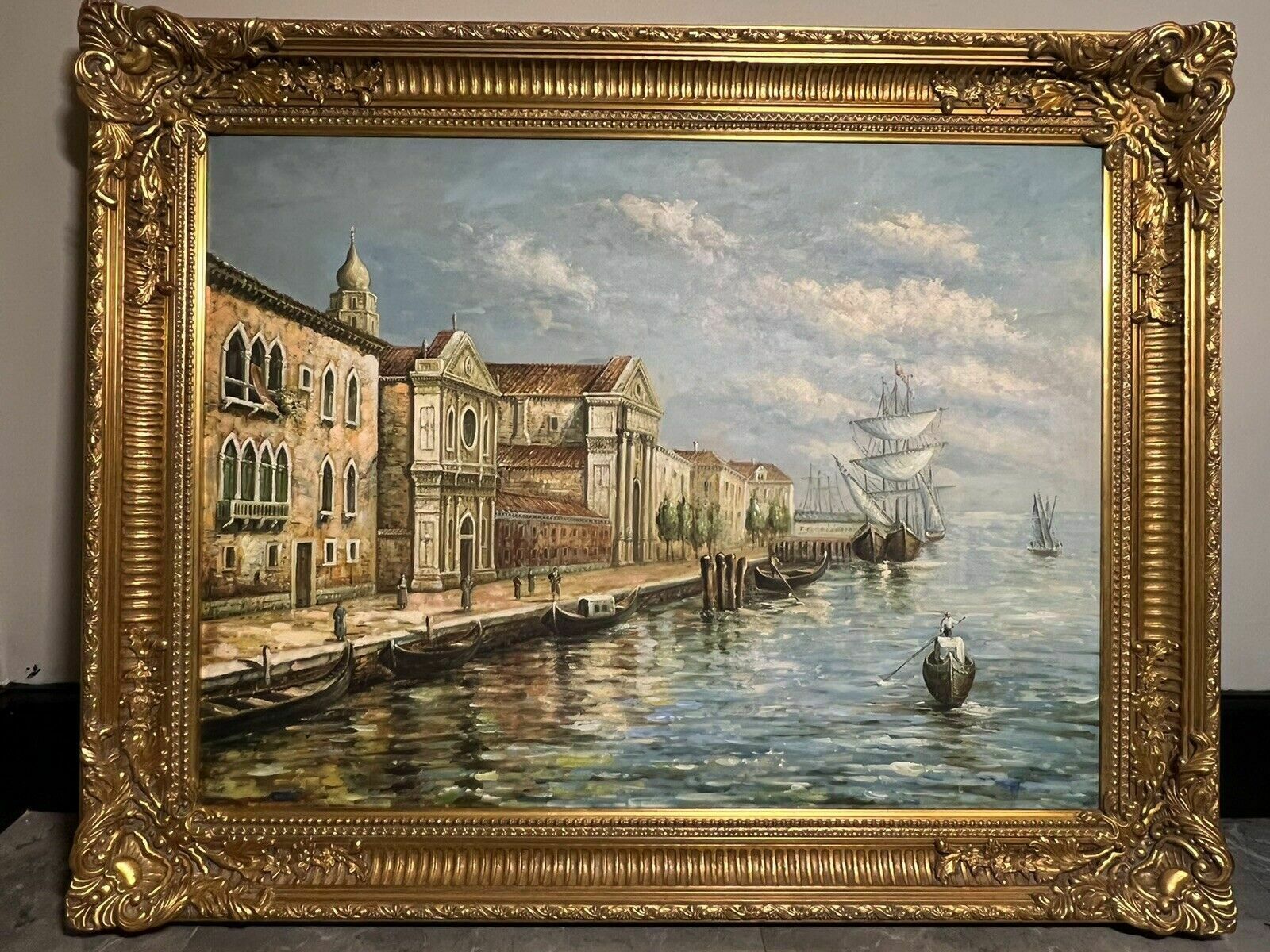 Large Impressive Venetian Grand Canal Waterfront Exhibition Oil Painting photo for sale