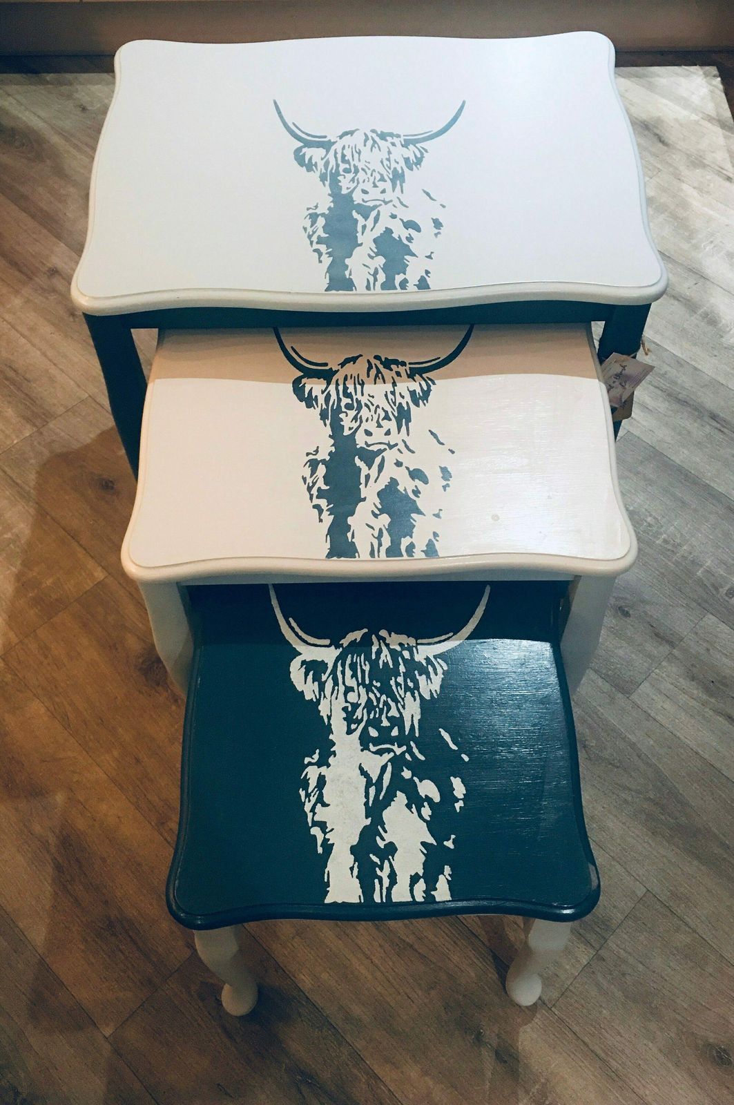 Highland Cow Nest Of Tables Stencilled photo Furniture