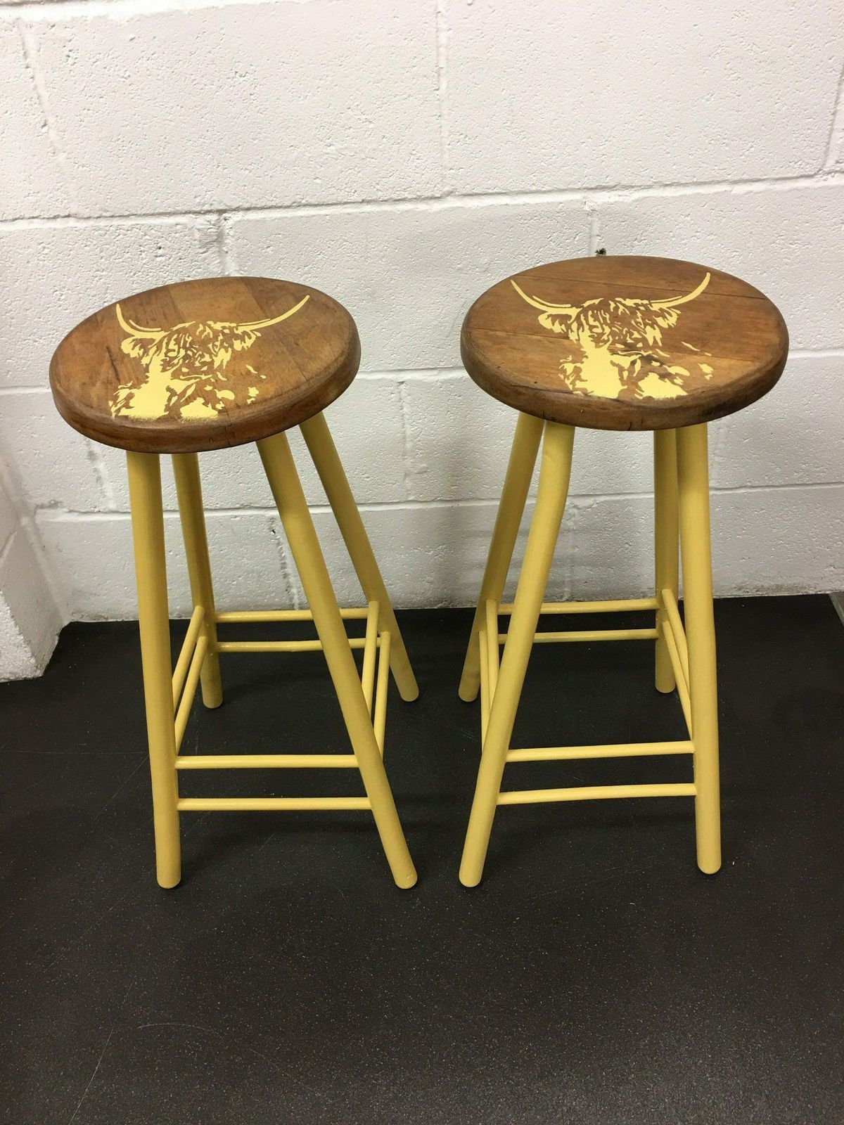 Pair Of Bar Stools Wooden Painted Bespoke Stencilled photo for sale
