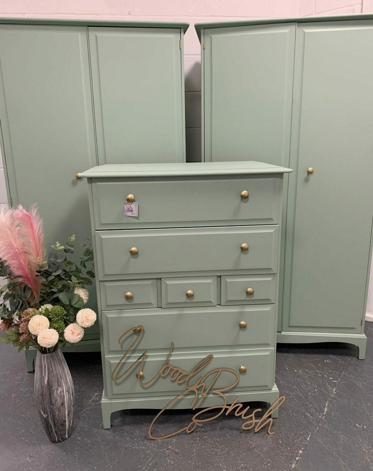 Painted Beautiful Pair Of Matching Stag Wardrobes And Stag Tallboy