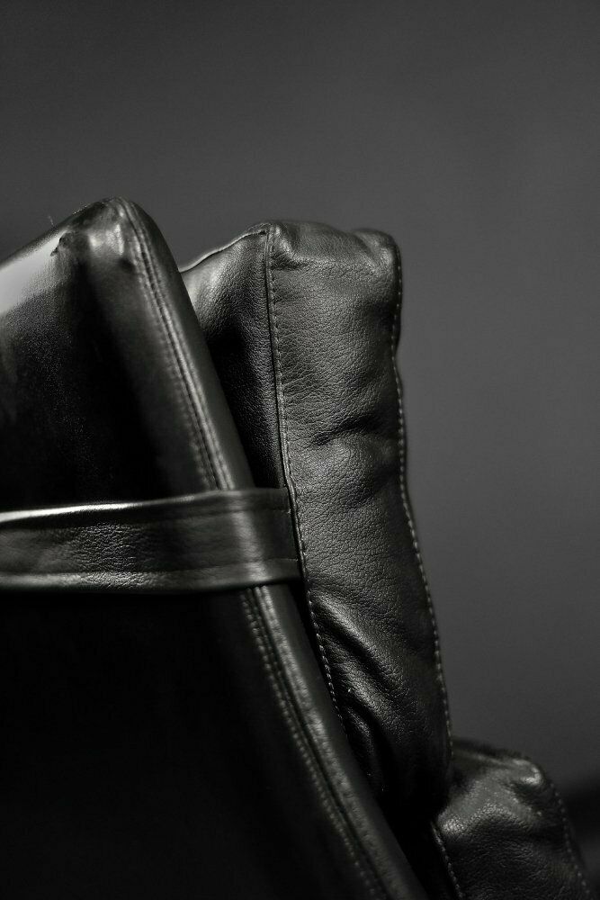 photo buy Mid Century Danish Modern Minimalist Black Leather Swivel Armchair By Georg Thams, 1960s