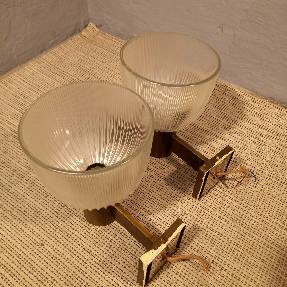Brass And Glass Wall Lamp By Fidenza Vetraria In The Style Of Azucena 1950s photo furniture