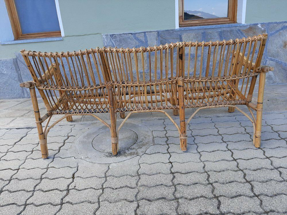 1263.0 Three Seater Wicker Sofa With Original Cushions 1950s photo