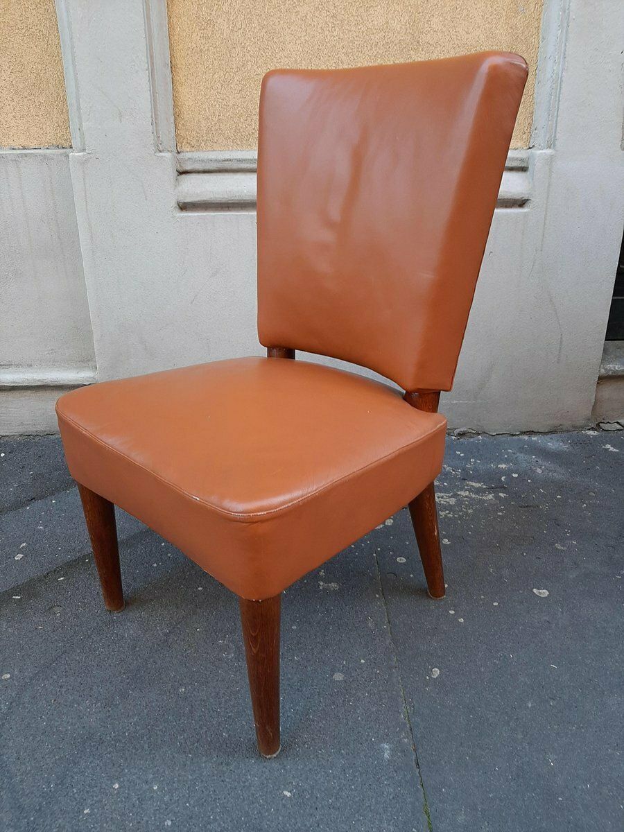Wood And Brown Leather Dining Chair By Osvaldo Borsani For Atelier Borsani Varedo 1930s photo for sale