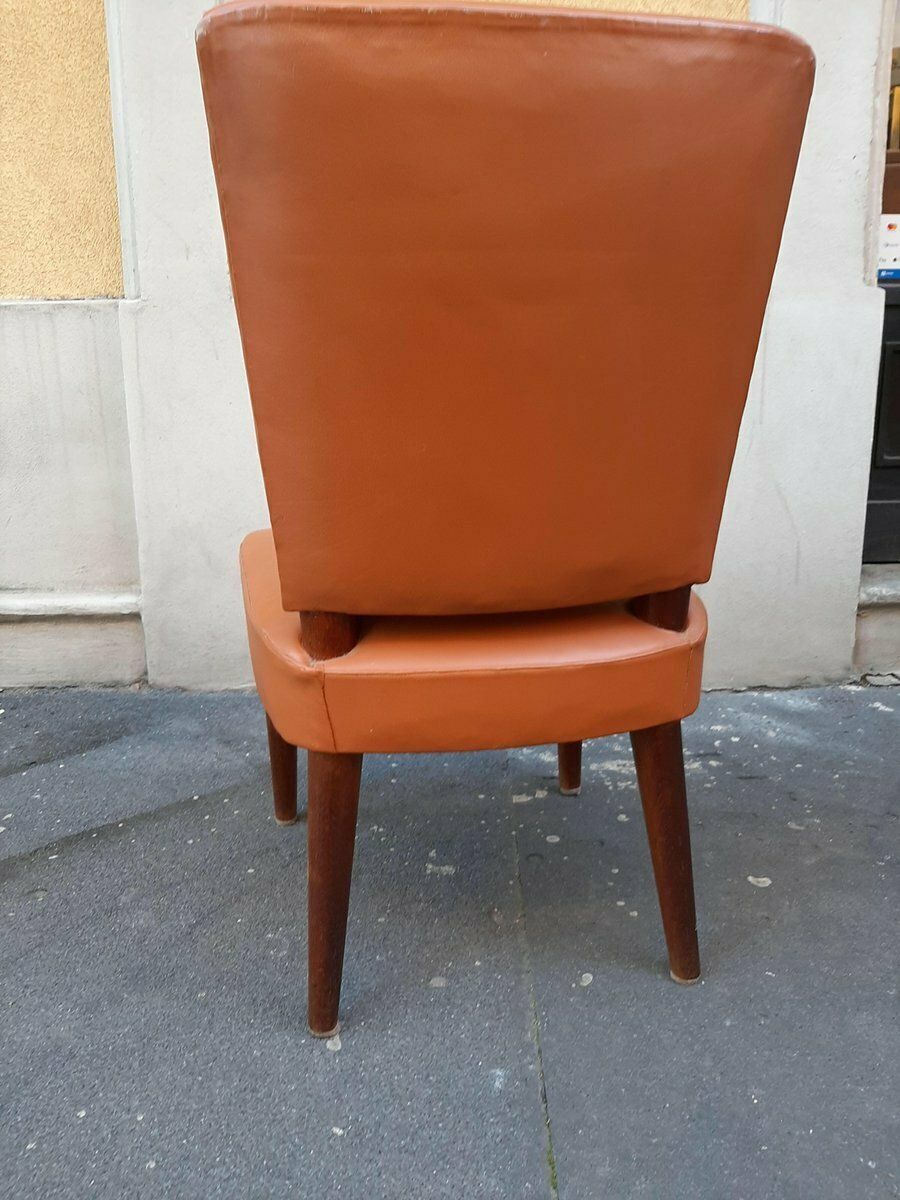 Wood And Brown Leather Dining Chair By Osvaldo Borsani For Atelier Borsani Varedo 1930s photo vinterior
