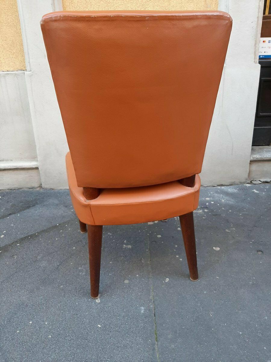 Wood And Brown Leather Dining Chair By Osvaldo Borsani For Atelier Borsani Varedo 1930s photo vintage