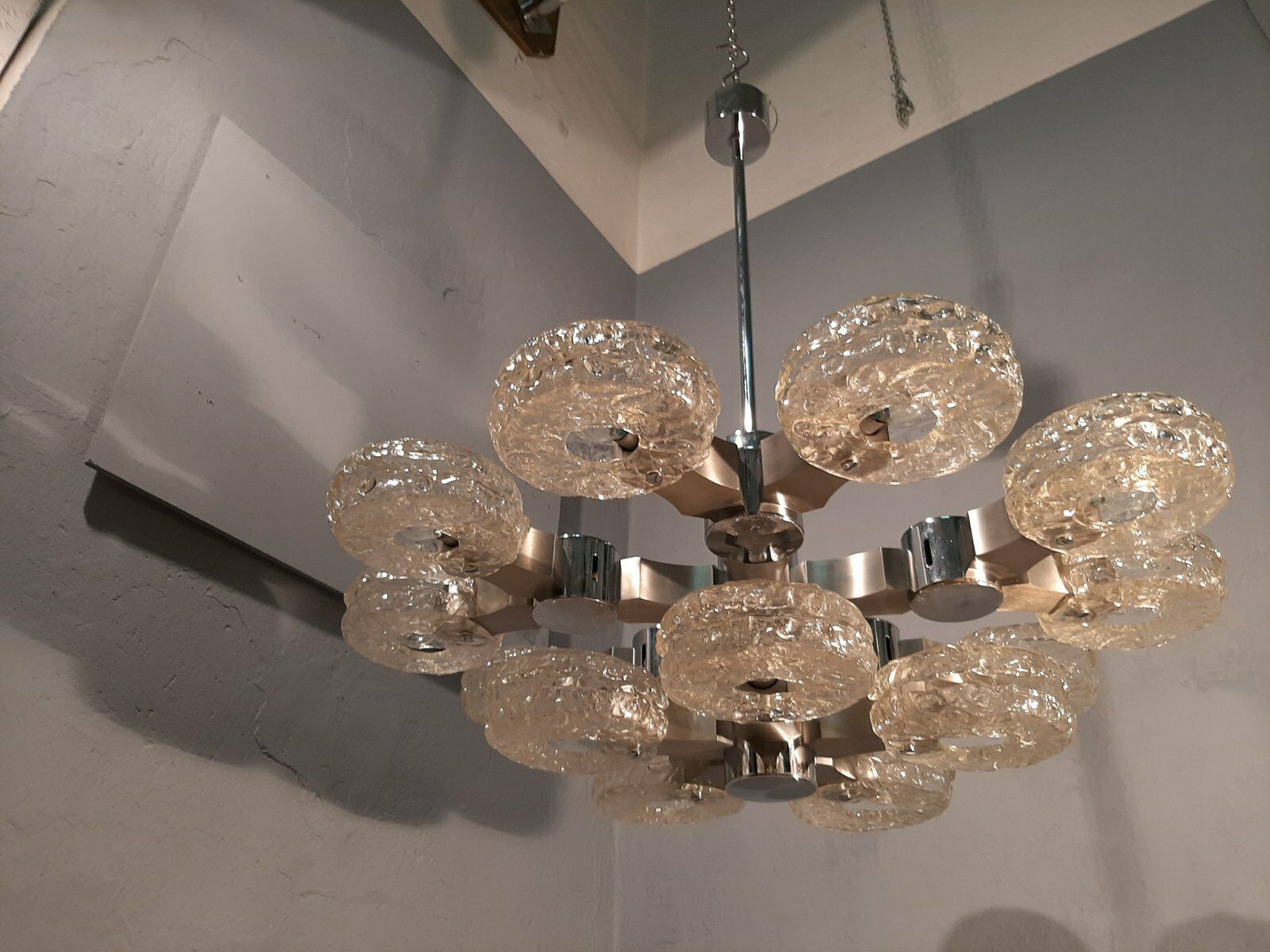 Ceiling Lamp In Chromed Metal And 15 Lights By Gaetano Sciolari For Sciolari, 1970s