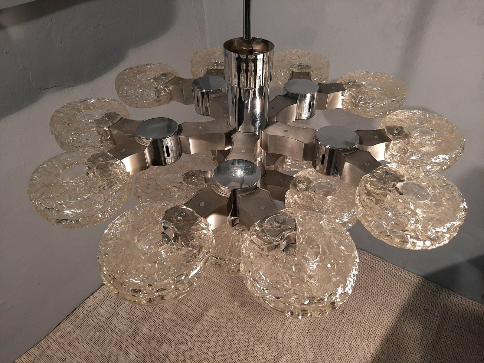 Ceiling Lamp In Chromed Metal And 15 Lights By Gaetano Sciolari For Sciolari, 1970s photo vinterior