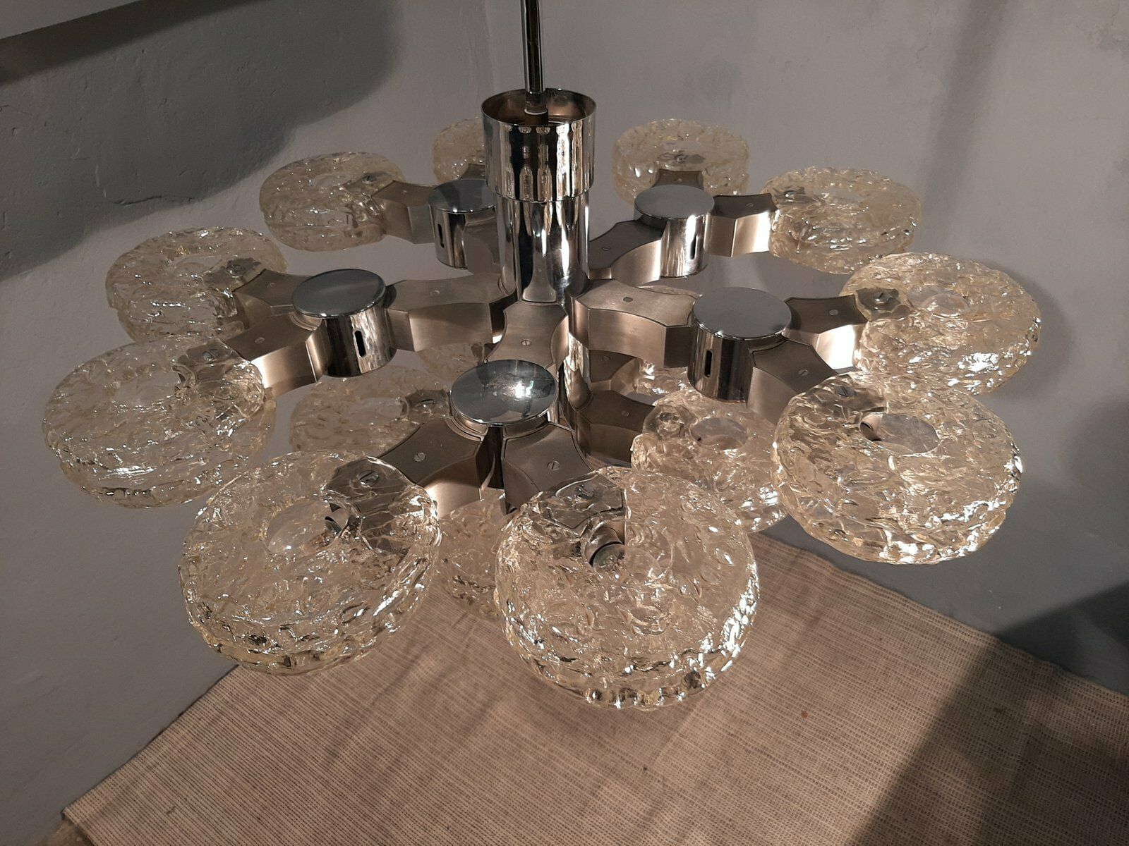 photo furniture Ceiling Lamp In Chromed Metal And 15 Lights By Gaetano Sciolari For Sciolari, 1970s