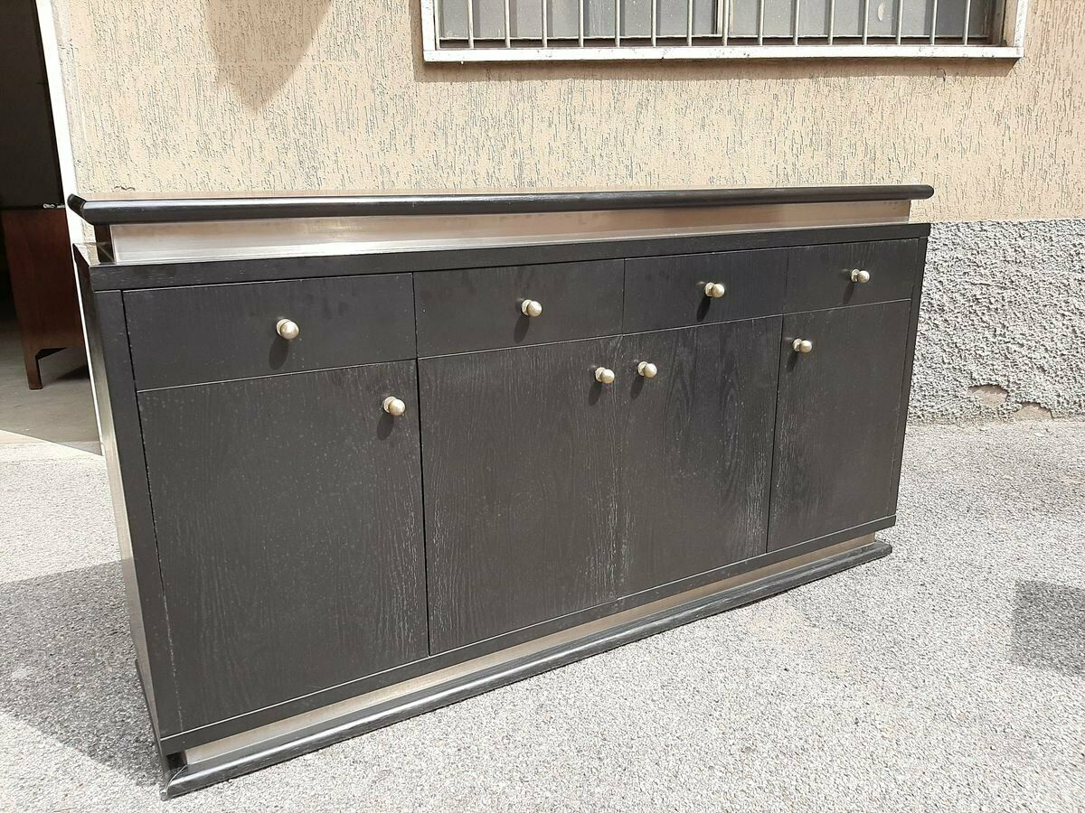 photo furniture Italian Ebonized Wood And Aluminum Chest Of Drawers, 1970s, Set Of 2