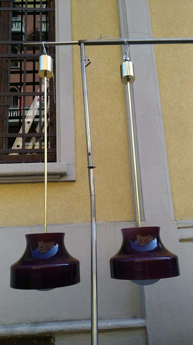 Brass And Opaline Glass Ceiling Lamps, 1950s, Set Of 2 photo for sale
