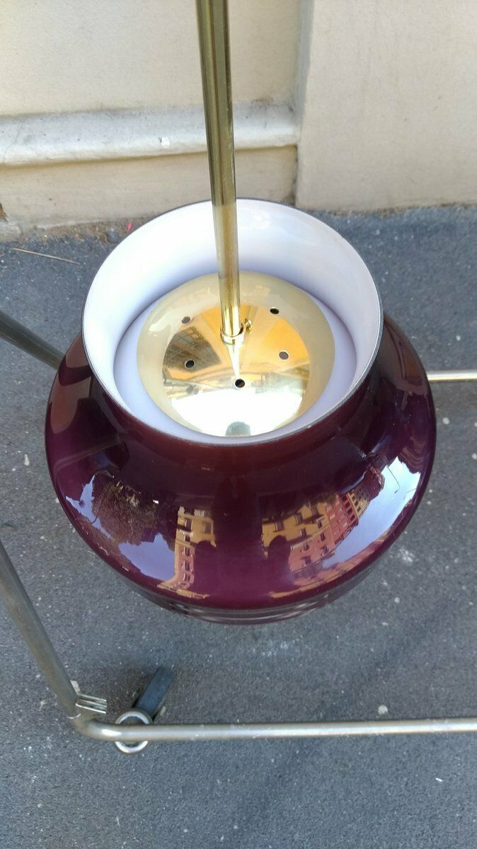 Brass And Opaline Glass Ceiling Lamps, 1950s, Set Of 2 photo vinterior
