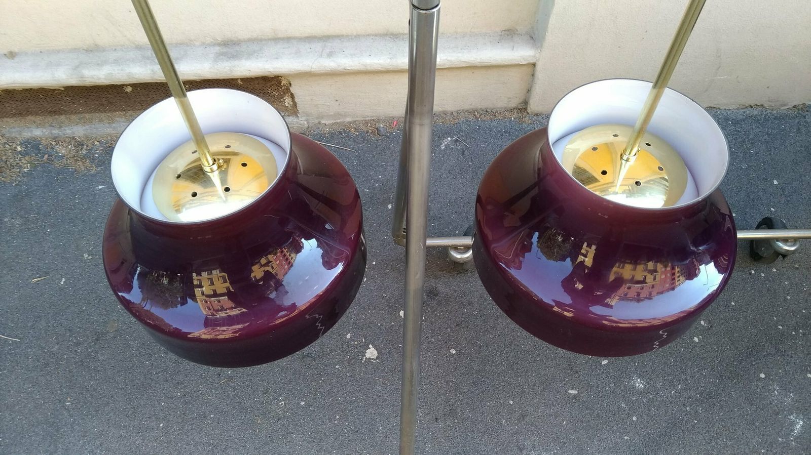 Brass And Opaline Glass Ceiling Lamps, 1950s, Set Of 2 photo buy
