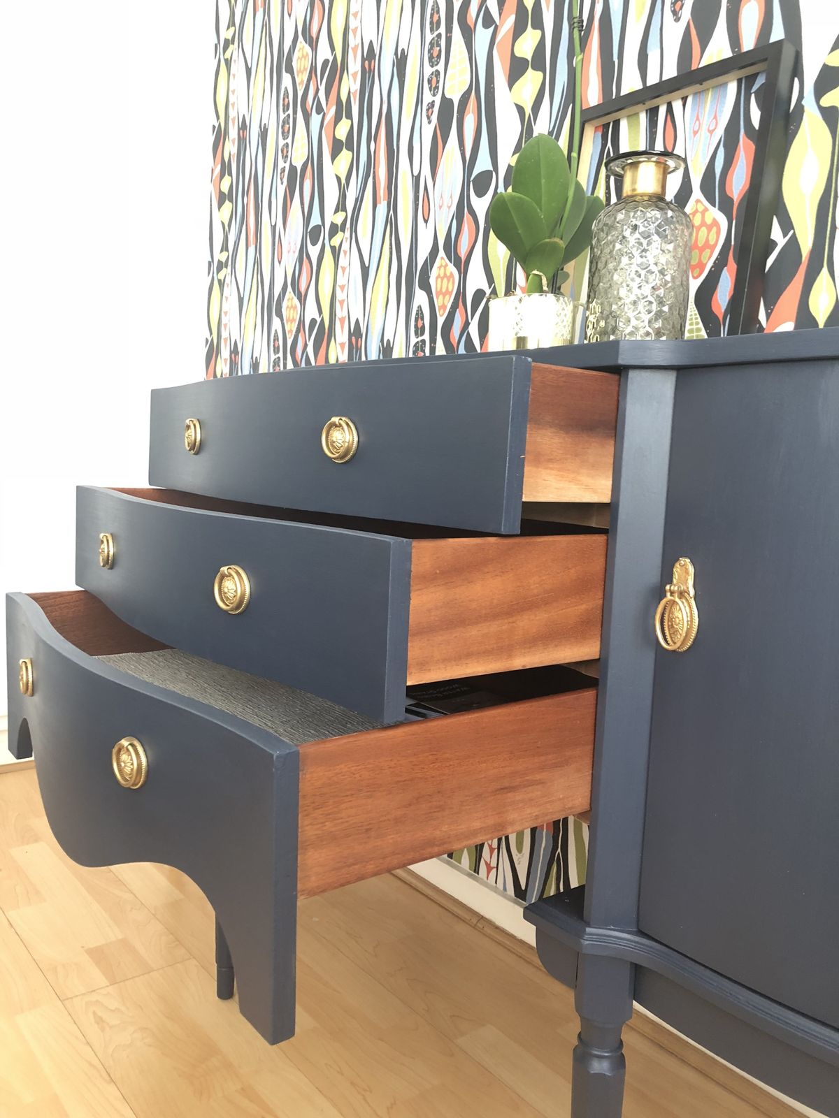 Painted Dark /Navy Blue Vintage Wooden Sideboard By Strongbow photo buy