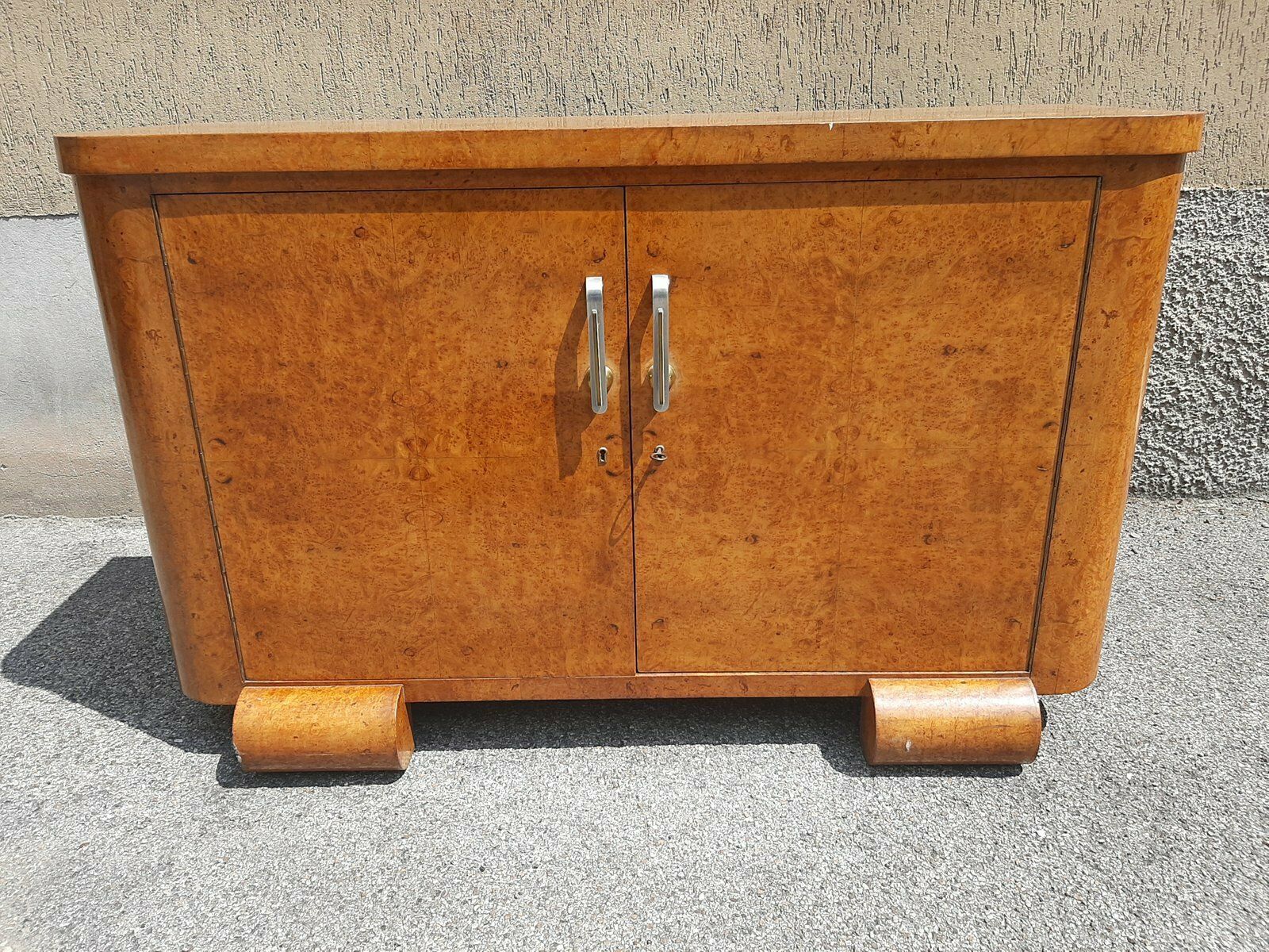 Art Deco Thuja Root Chest Of Drawers With Chrome And Brass Handles, 1930s photo furniture