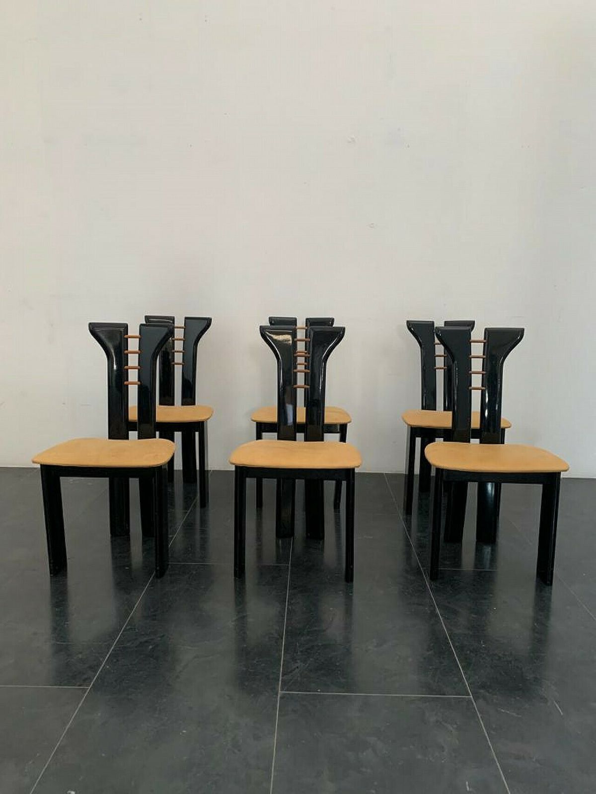 6 Chairs In Wood And Leather By Pierre Cardin For Roche Bobois, 1970s photo furniture