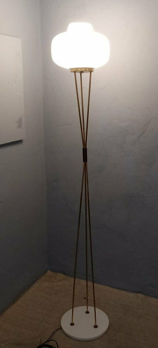 Brass And Opaline Glass Floor Lamp With White Marble Base From Stilnovo, 1950s photo furniture