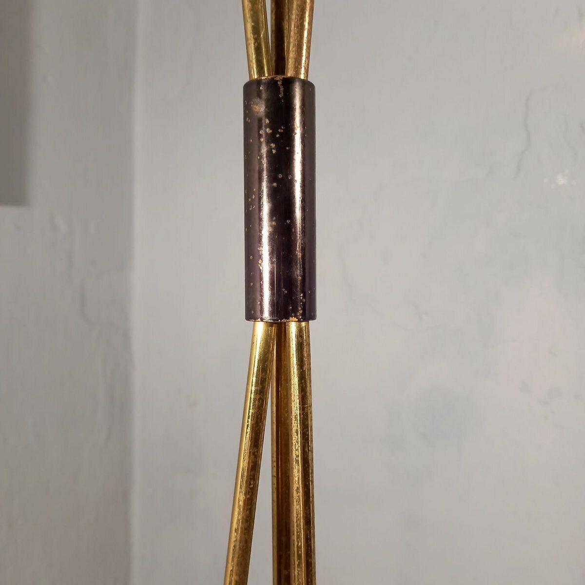 photo furniture Brass And Opaline Glass Floor Lamp With White Marble Base From Stilnovo, 1950s