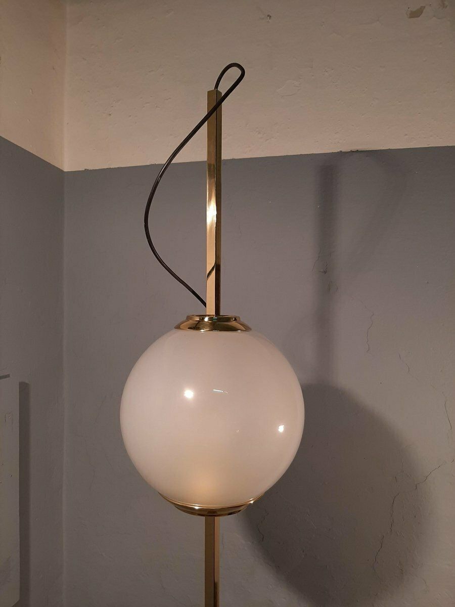 Brass Balloon Lte10 Floor Lamp With Beige Base By Luigi Caccia Dominioni For Azucena, 1990s photo for sale