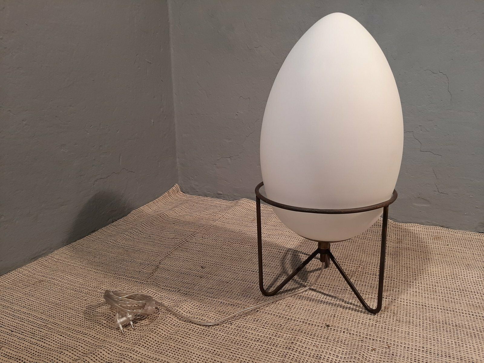 Stilnovo Style Table Lamp With Iron Structure And Egg Shaped Opal Glass Shade, 1990s photo Lighting
