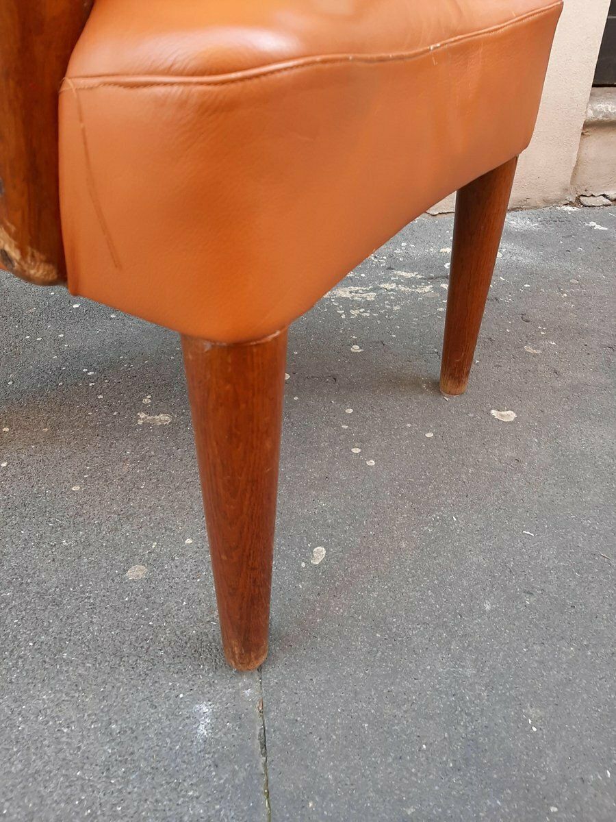 photo furniture Wood And Brown Leather Armchair By Osvaldo Borsani For Atelier Borsani Varedo, 1930s