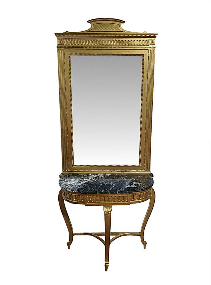 A Very Fine Late 19th Century Marble Top Console Table And Matching Giltwood Mirror photo for sale