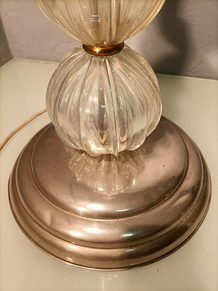 Iridescent Glass Floor Lamp With Fabric Shade By Barovier And Toso, 1940s photo for sale