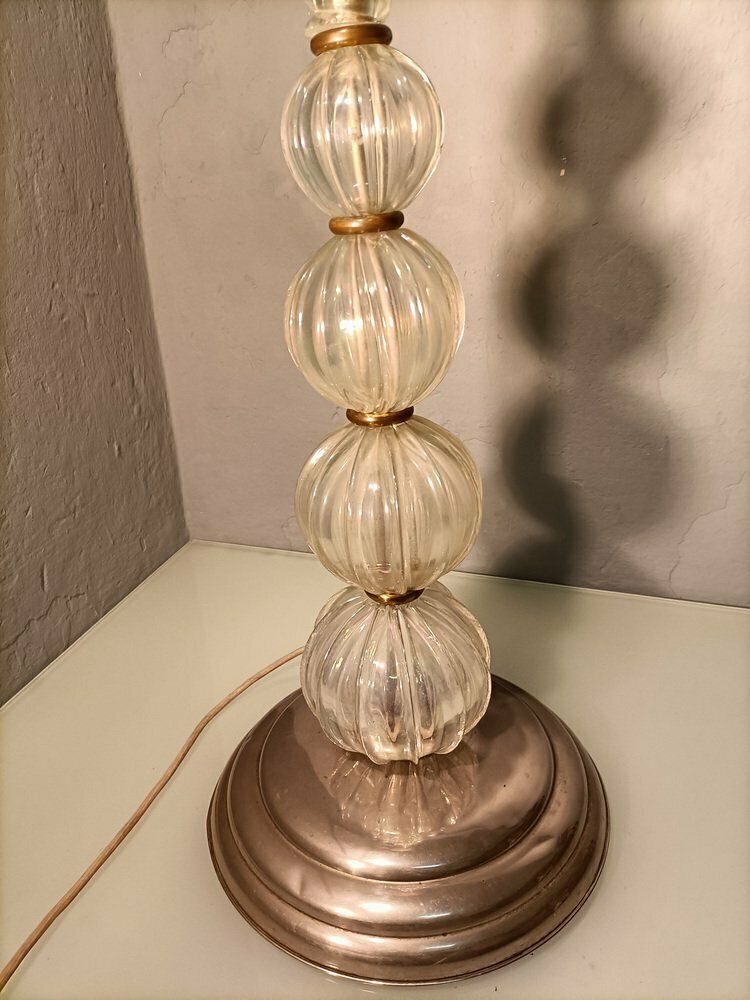 Iridescent Glass Floor Lamp With Fabric Shade By Barovier And Toso, 1940s photo Lighting