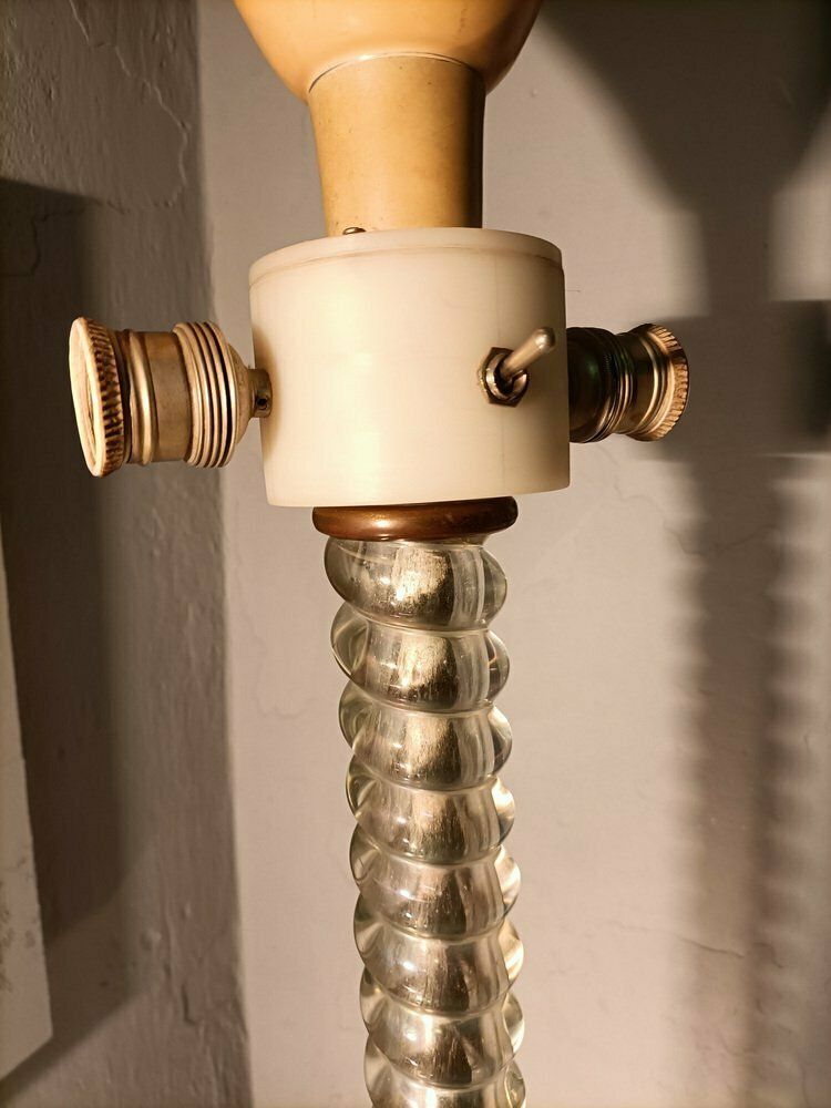 photo for sale Iridescent Glass Floor Lamp With Fabric Shade By Barovier And Toso, 1940s