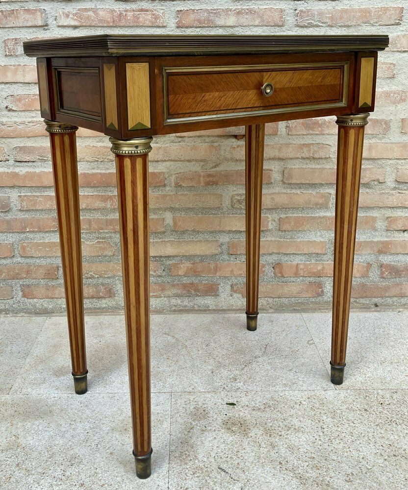 Neoclassical Mahogany Side Table With Fluted Legs And Green Marble, 1920s photo for sale