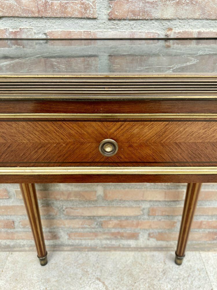 Neoclassical Mahogany Side Table With Fluted Legs And Green Marble, 1920s photo buy