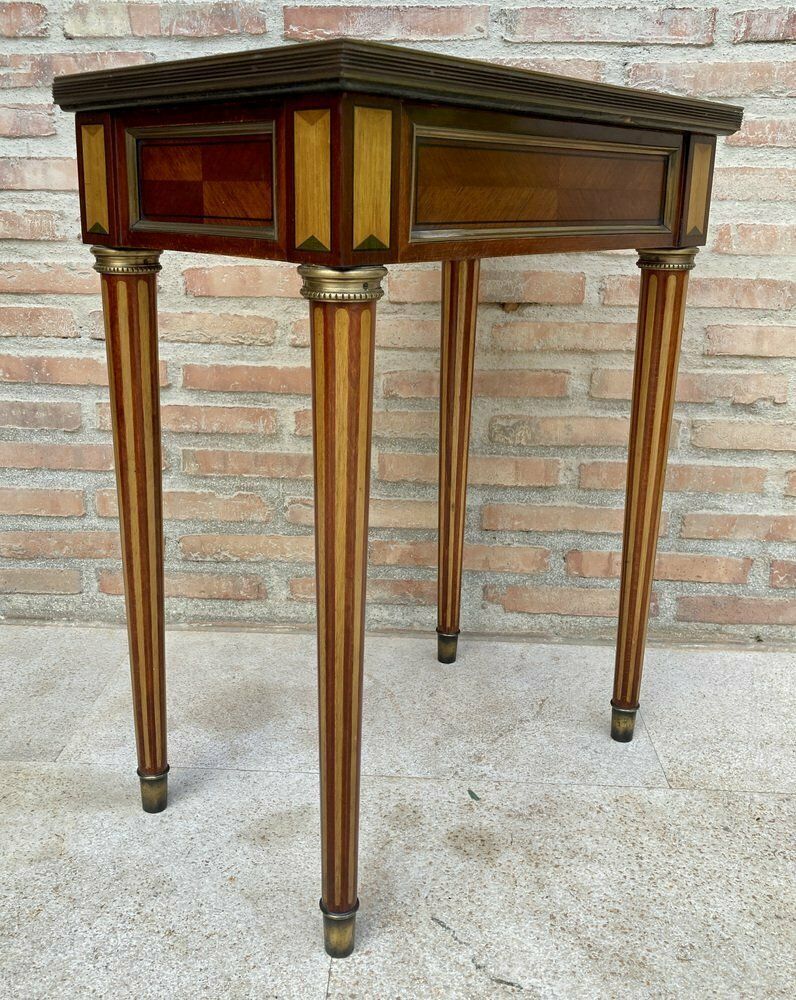 Furniture Neoclassical Mahogany Side Table With Fluted Legs And Green Marble, 1920s photo