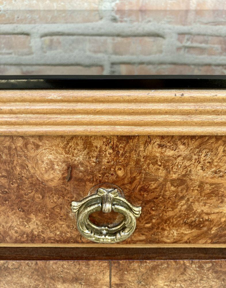 4073.0 Italian Walnut And Beech Nightstands With Black Glass, 1940s, Set Of 2 photo