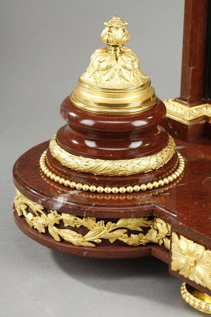 photo furniture Inkwell In Cherry Red Marble And Gilt Bronze, "Allegory Of Writing", Signed H. Chapu