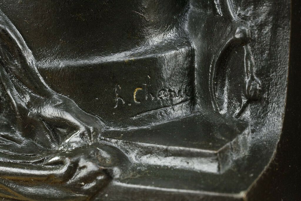 photo buy Inkwell In Cherry Red Marble And Gilt Bronze, "Allegory Of Writing", Signed H. Chapu