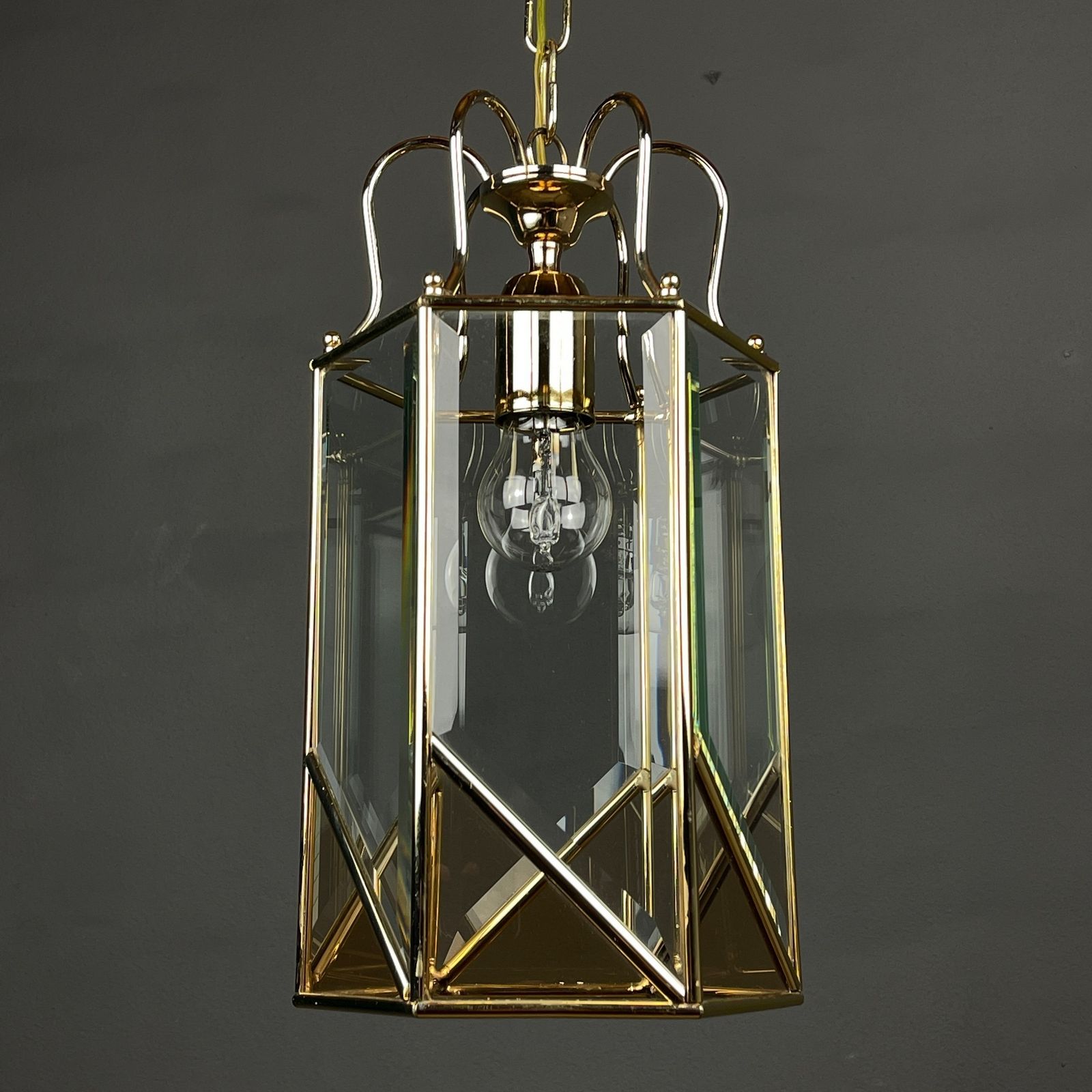 Vintage Pendant Lamp Italy '60s Brass Polished Glass photo furniture