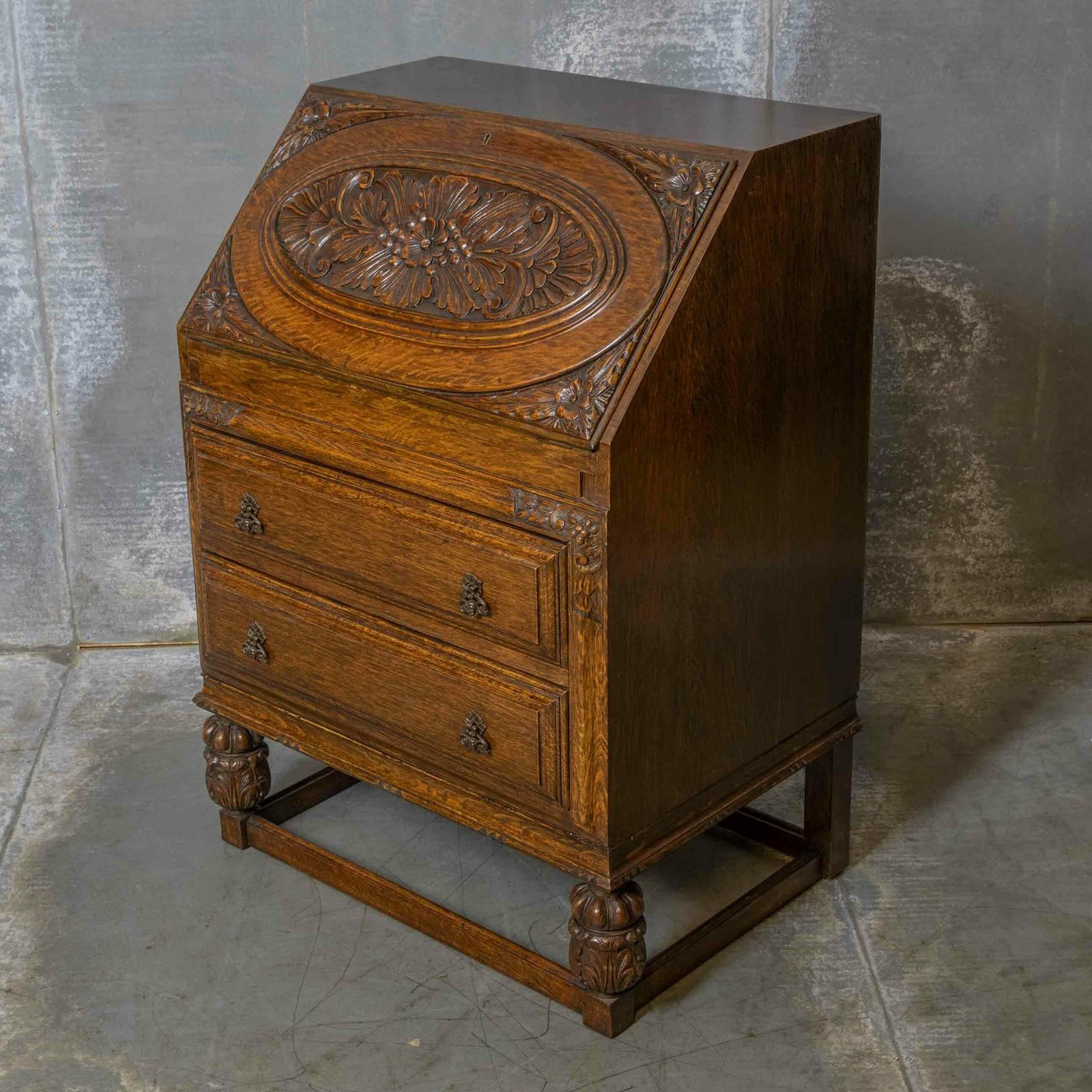 Early 20th Century Oak Writing Bureau photo vintage