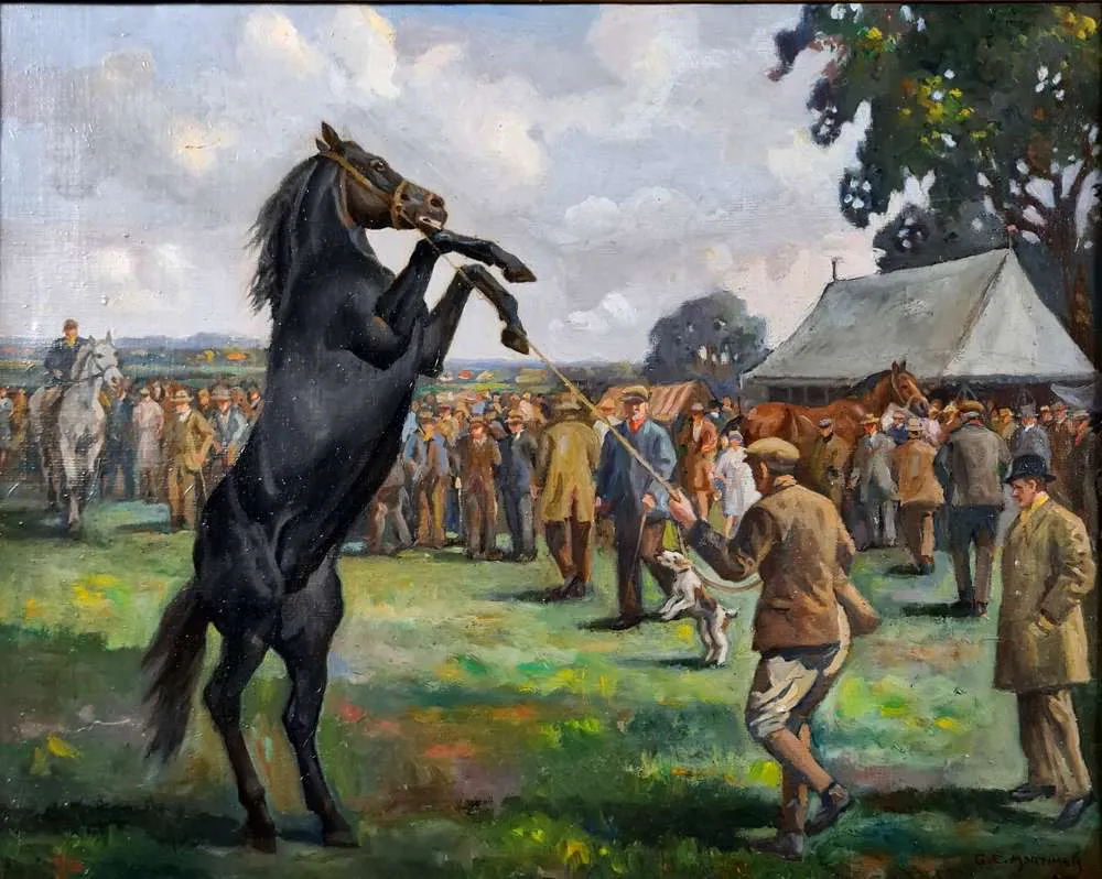 Geoffrey E. Mortimer (1895 1986) Horse Rearing, At A Racehorse Sale photo for sale