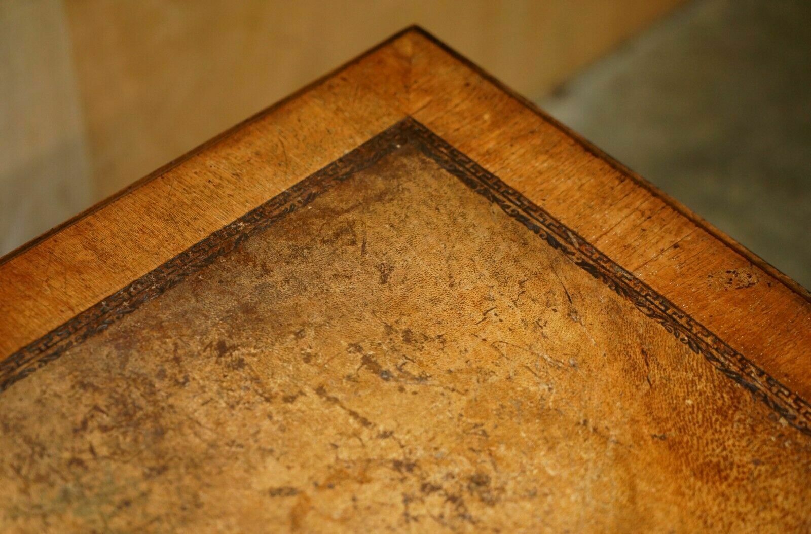 1950.0 Lovely Antique Victorian Burr Walnut Cushion Drawer Brown Leather Partner Desk photo