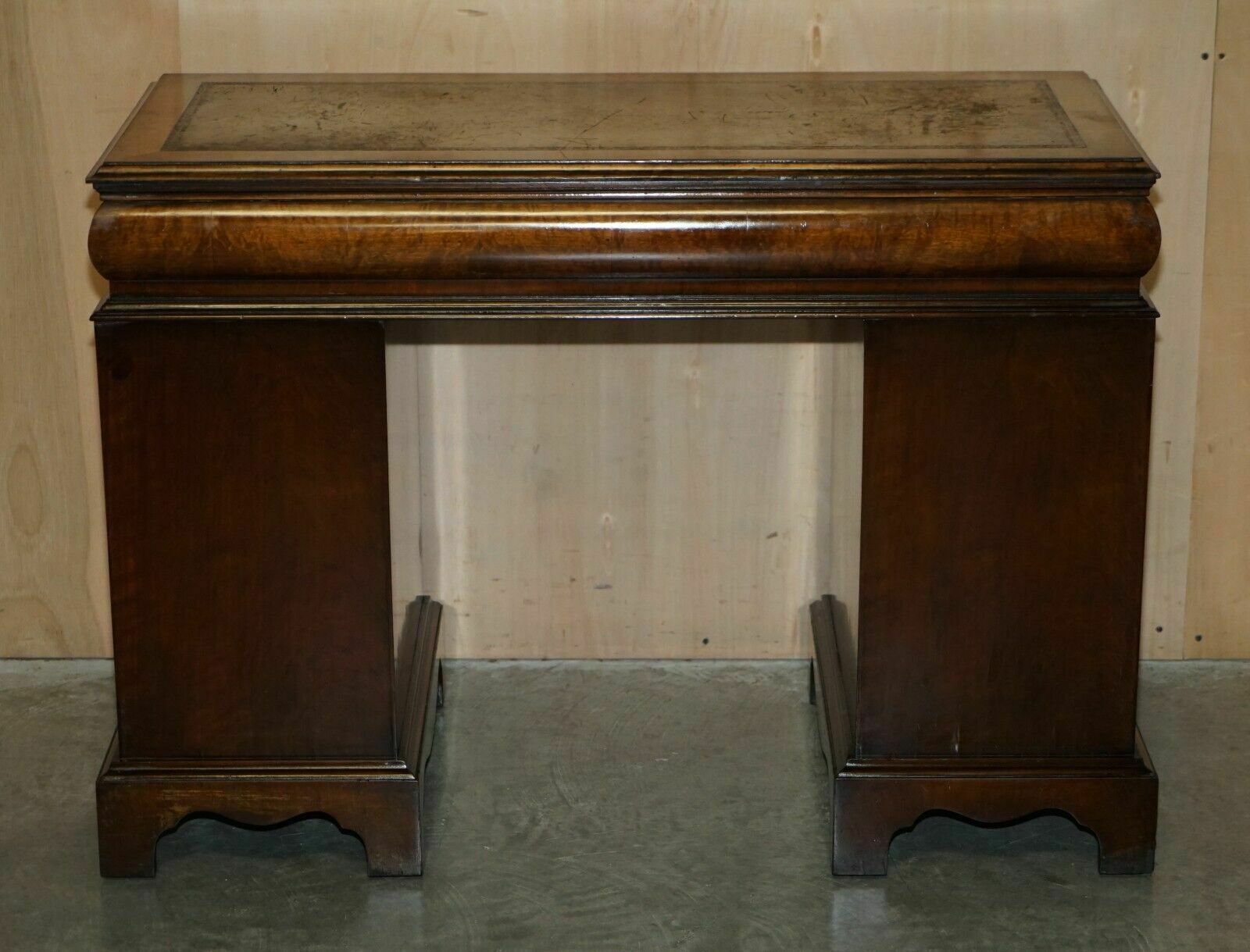 photo buy Lovely Antique Victorian Burr Walnut Cushion Drawer Brown Leather Partner Desk