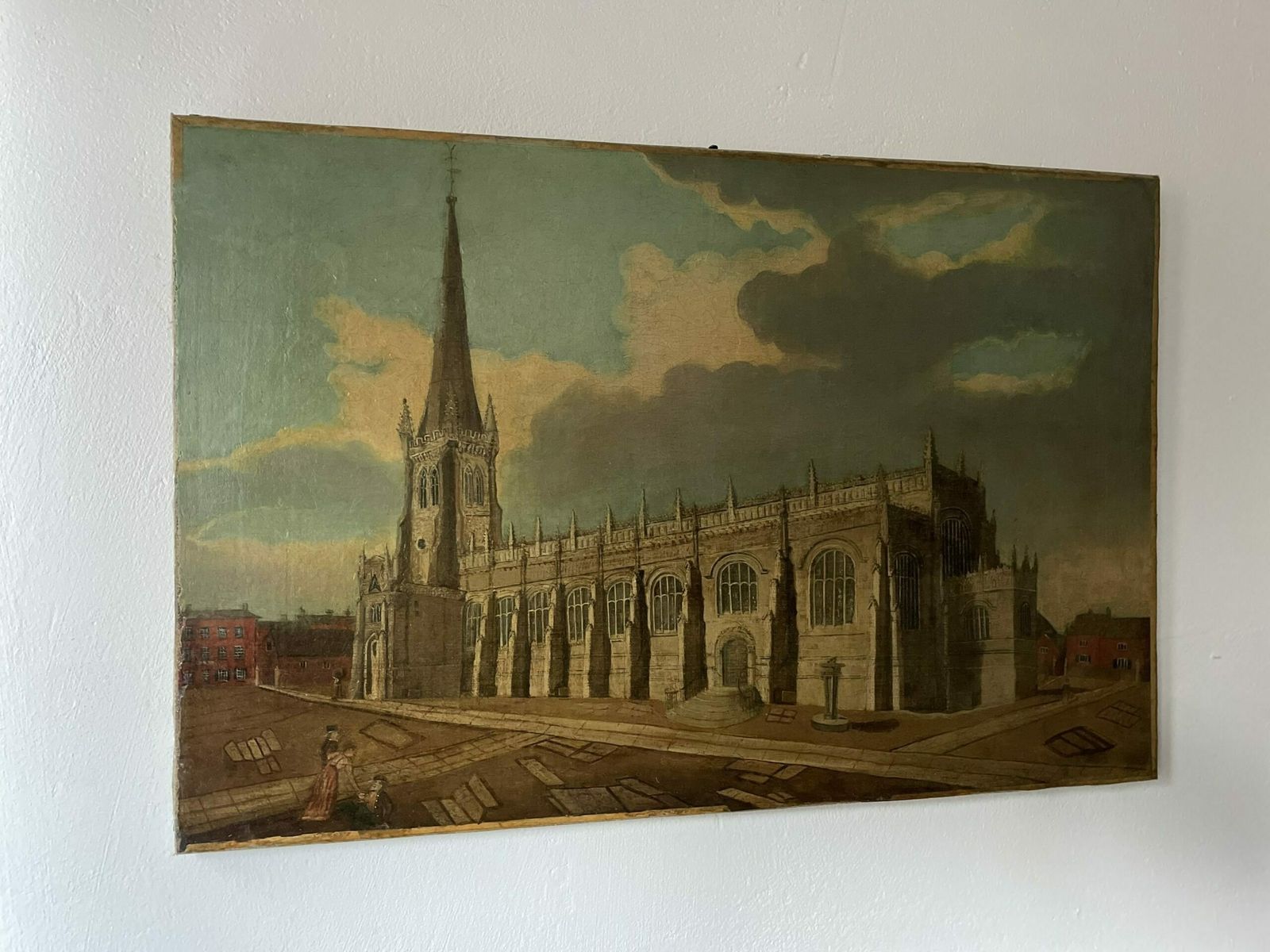 Oil  Painting Of Wakefield Cathedral Yorkshire Attributed To John Cawthorn