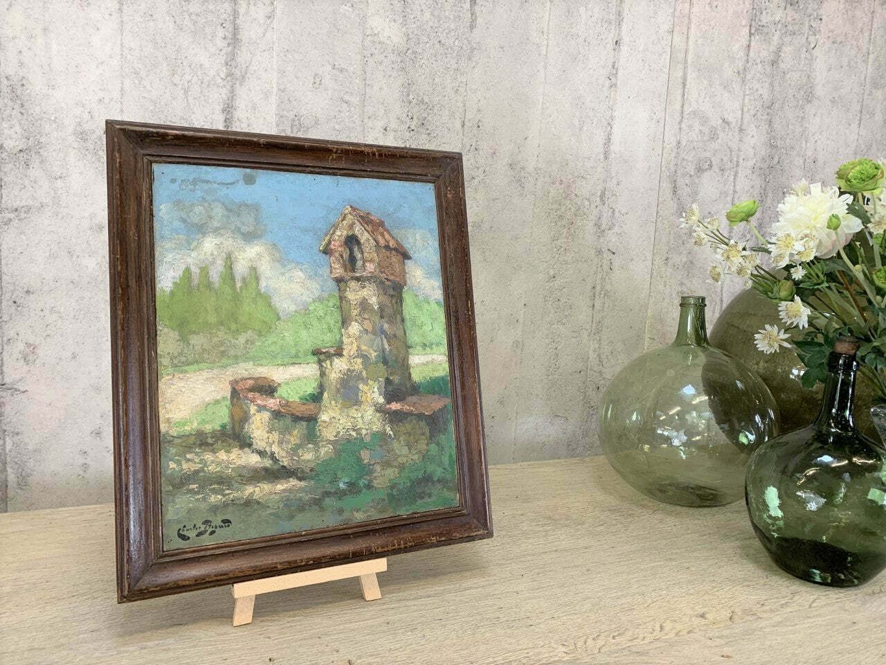 'French Country Roadside' Landscape Oil Painting On Board Signed