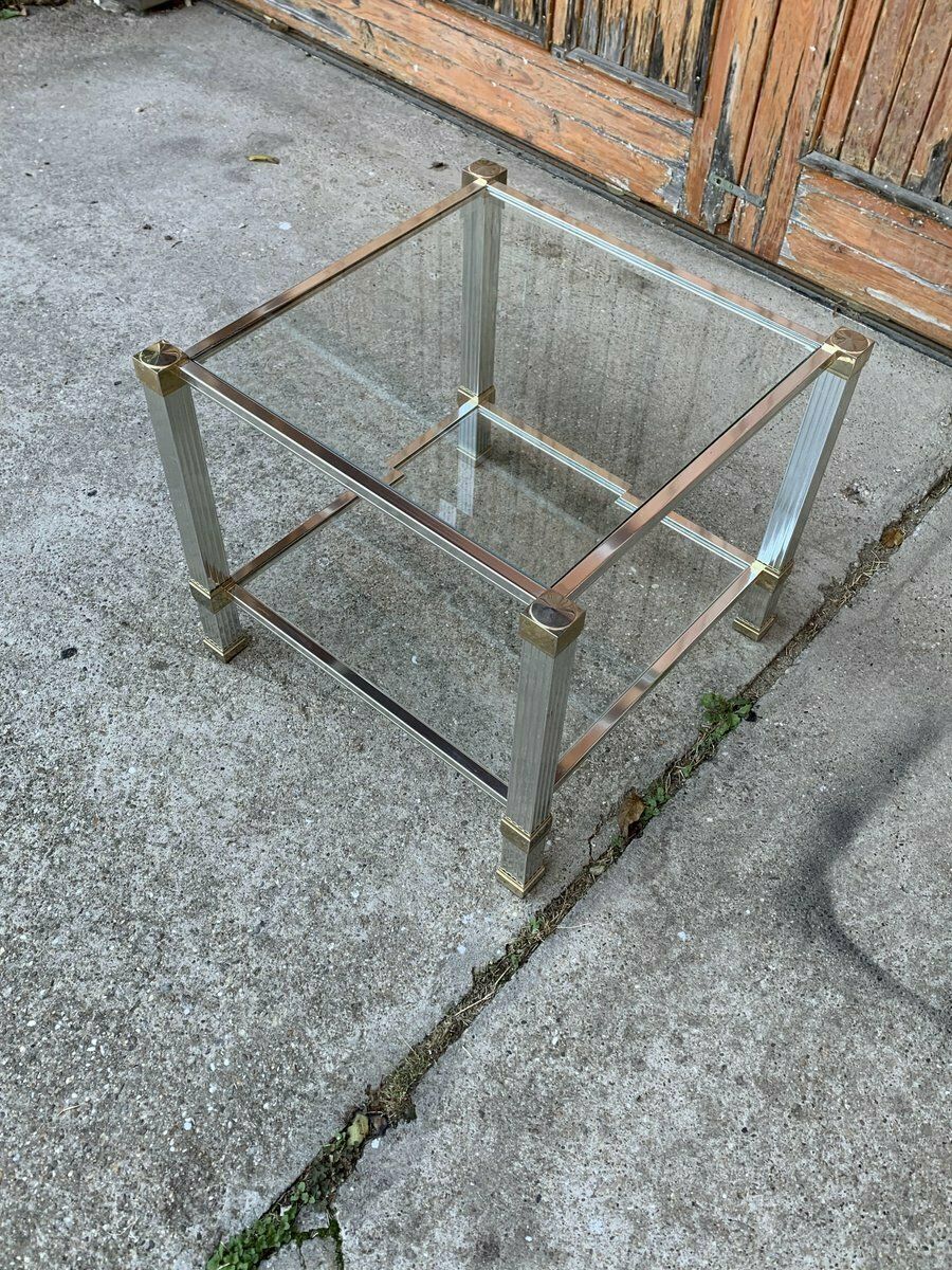 Vintage Brass And Chrome Coffee Table By Pierre Vandel, Paris, 1970s photo for sale