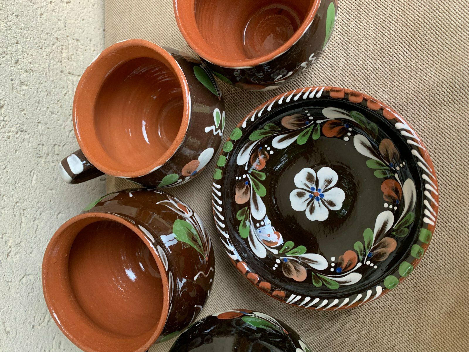 Vintage Hungarian Folk Glazed Ceramic Set By Sarospatak, Set Of 5 photo furniture