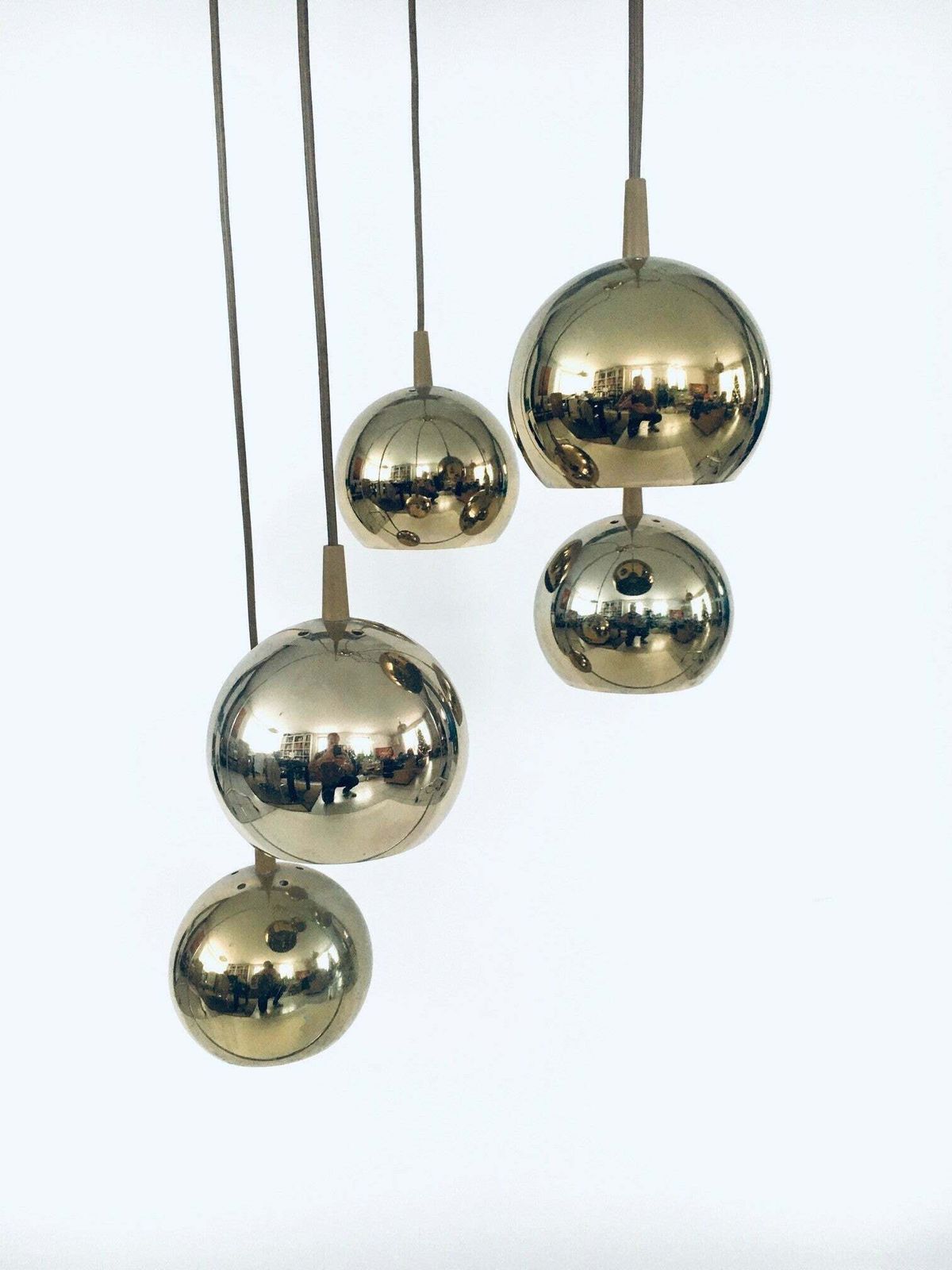 Mid Century Design Cascade Gouden Ballen Hanglamp, Jaren 1980, Italië