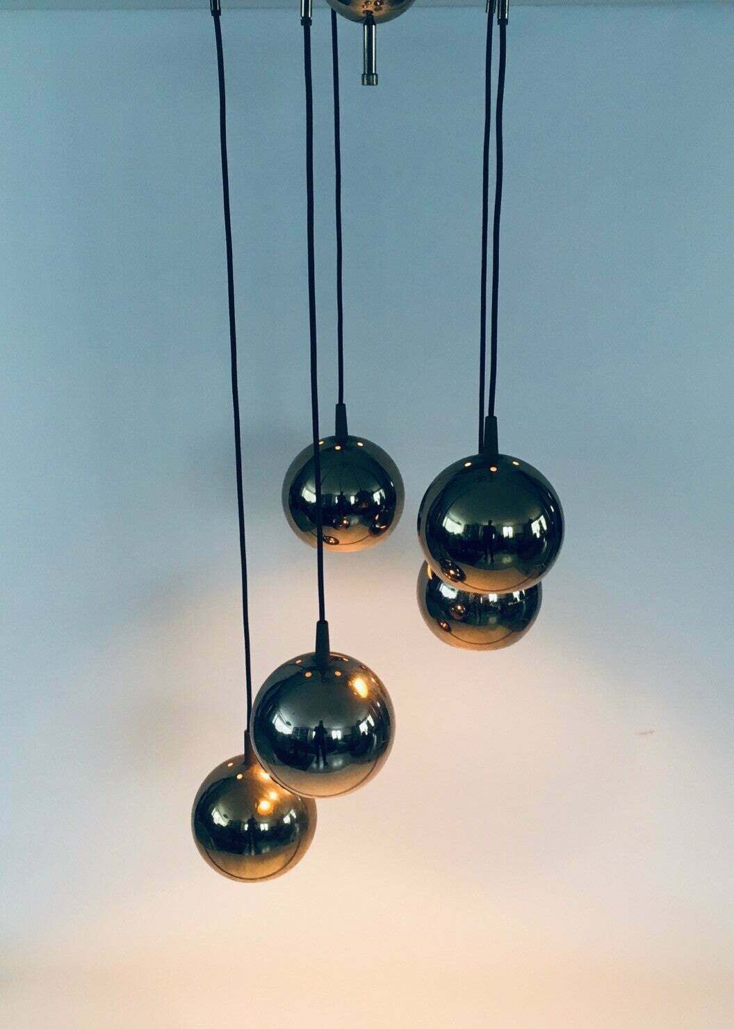 Mid Century Design Cascade Gouden Ballen Hanglamp, Jaren 1980, Italië photo vintage