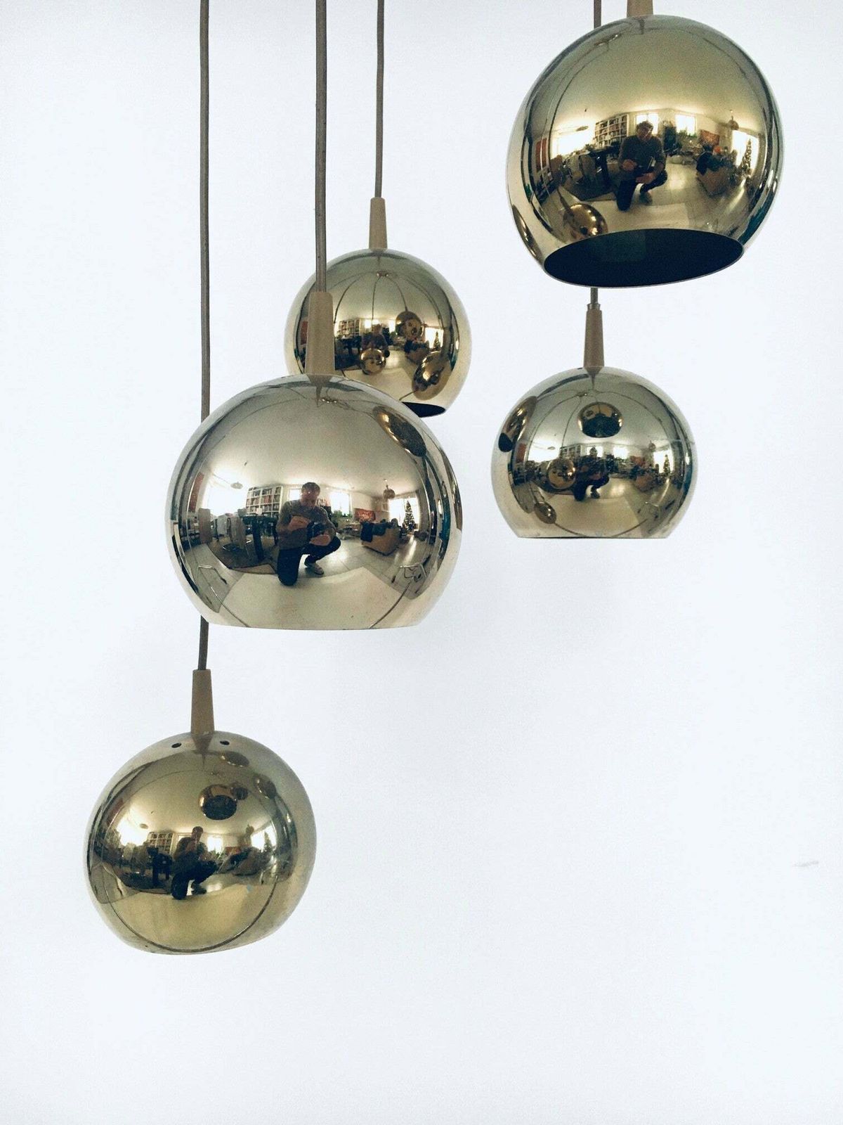 photo vintage Mid Century Design Cascade Gouden Ballen Hanglamp, Jaren 1980, Italië